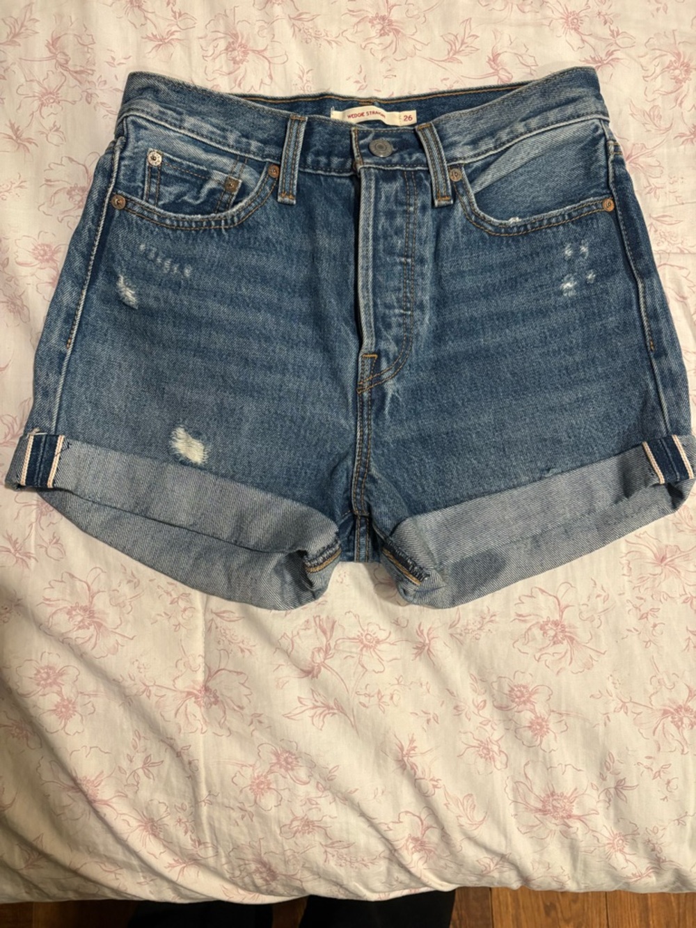 Levi's Light Blue Rolled Hem Denim Shorts